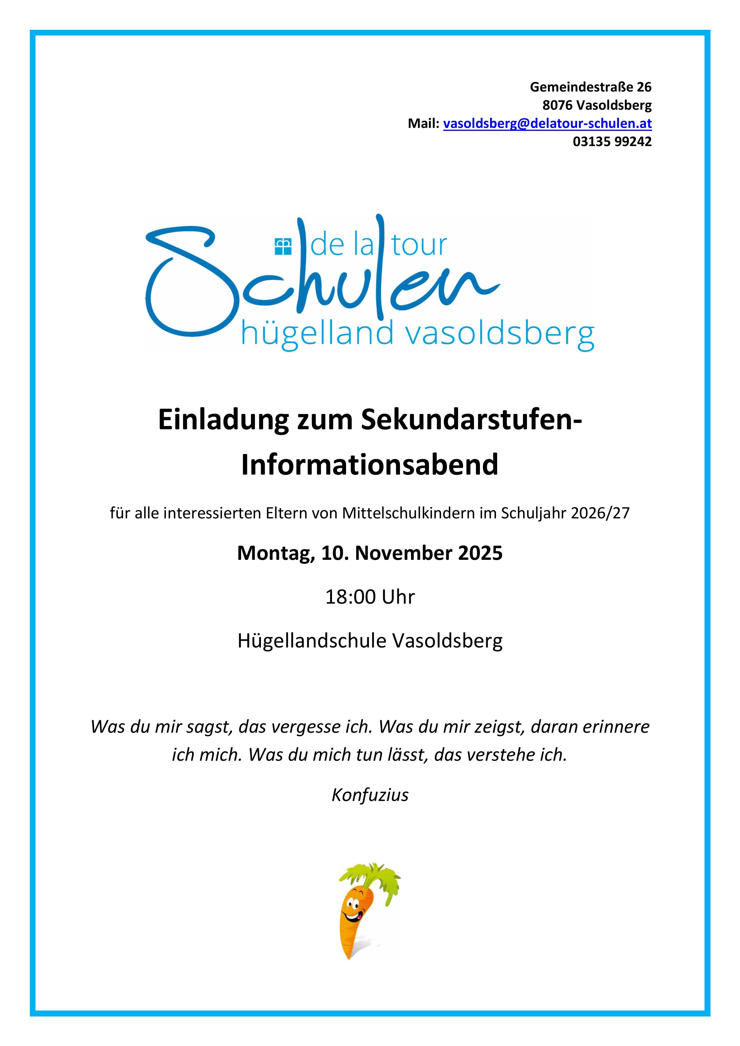 Einladung Informationsabend Sekundarstufe